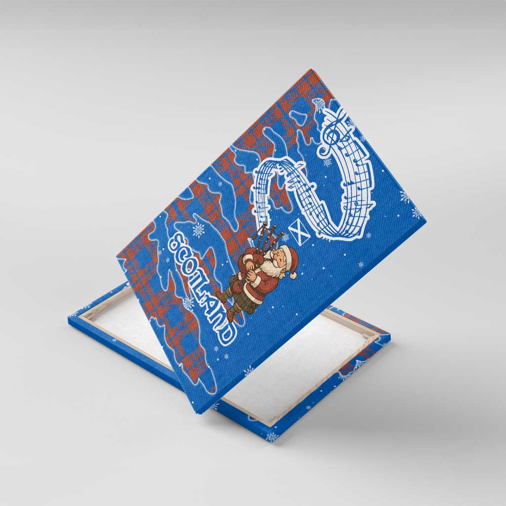 Scotland Christmas Canvas Wall Art with Santa Playing Bagpipes and Blue Red Tartan Music Notes - Wonder Print Shop