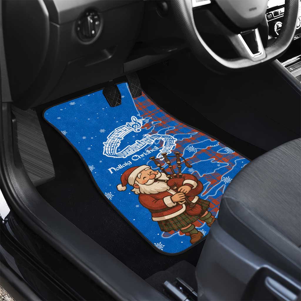 Scotland Christmas Car Mats with Santa Playing Bagpipes and Blue Red Tartan Music Notes - Wonder Print Shop