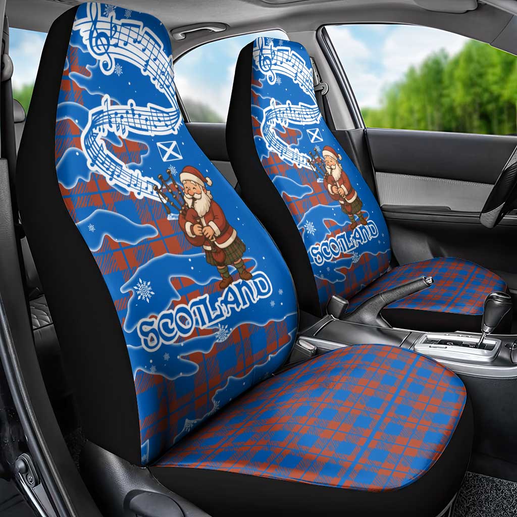 Scotland Christmas Car Seat Cover with Santa Playing Bagpipes and Blue Red Tartan Music Notes - Wonder Print Shop