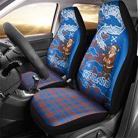Scotland Christmas Car Seat Cover with Santa Playing Bagpipes and Blue Red Tartan Music Notes - Wonder Print Shop