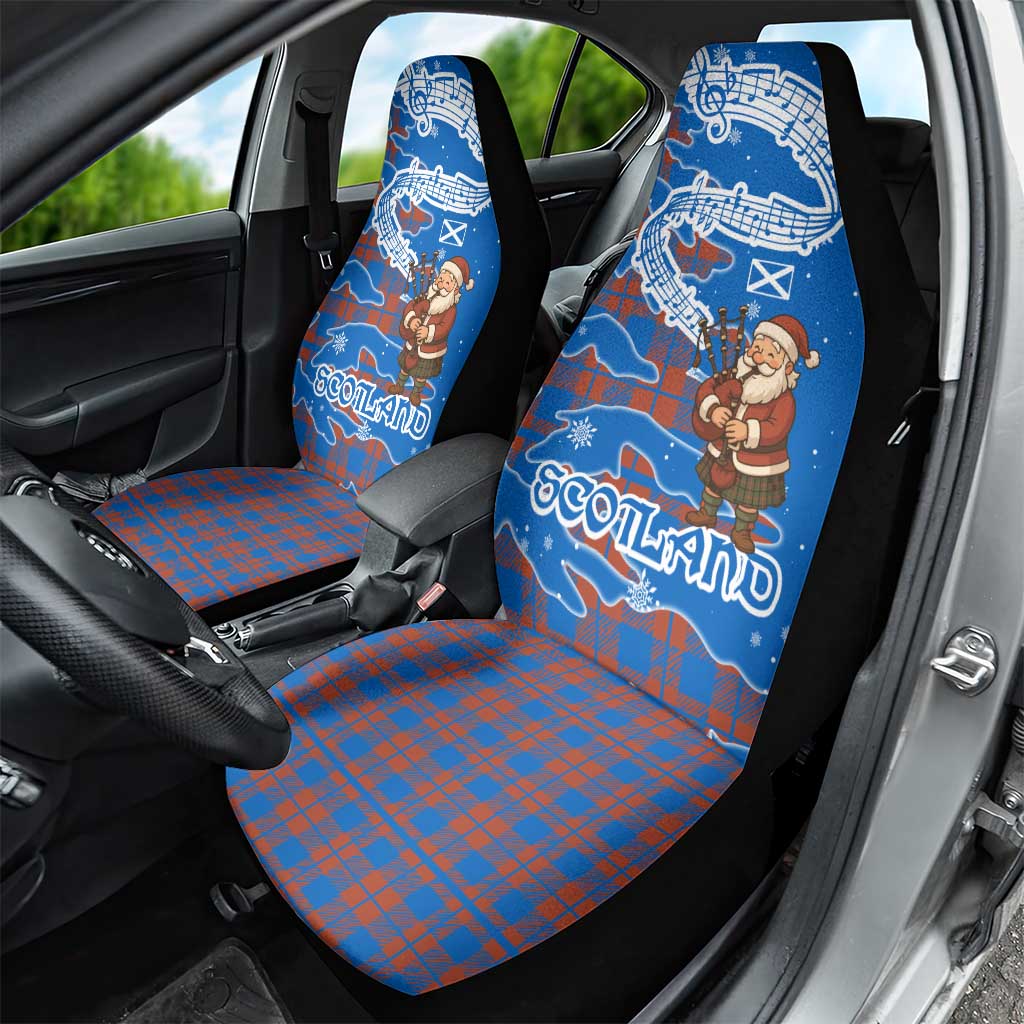 Scotland Christmas Car Seat Cover with Santa Playing Bagpipes and Blue Red Tartan Music Notes - Wonder Print Shop