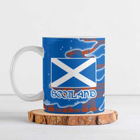 Scotland Christmas Ceramic Mug with Santa Playing Bagpipes and Blue Red Tartan Music Notes - Wonder Print Shop