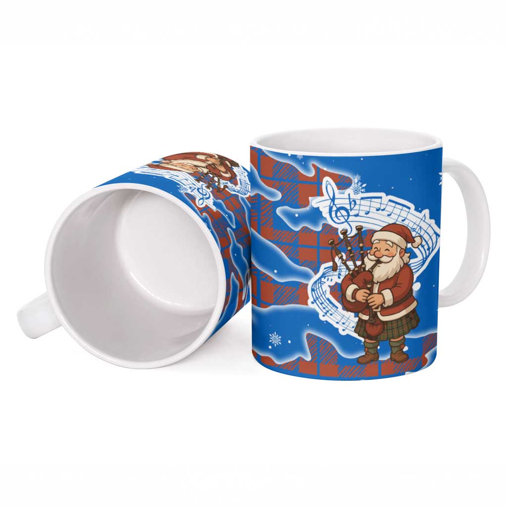 Scotland Christmas Ceramic Mug with Santa Playing Bagpipes and Blue Red Tartan Music Notes - Wonder Print Shop