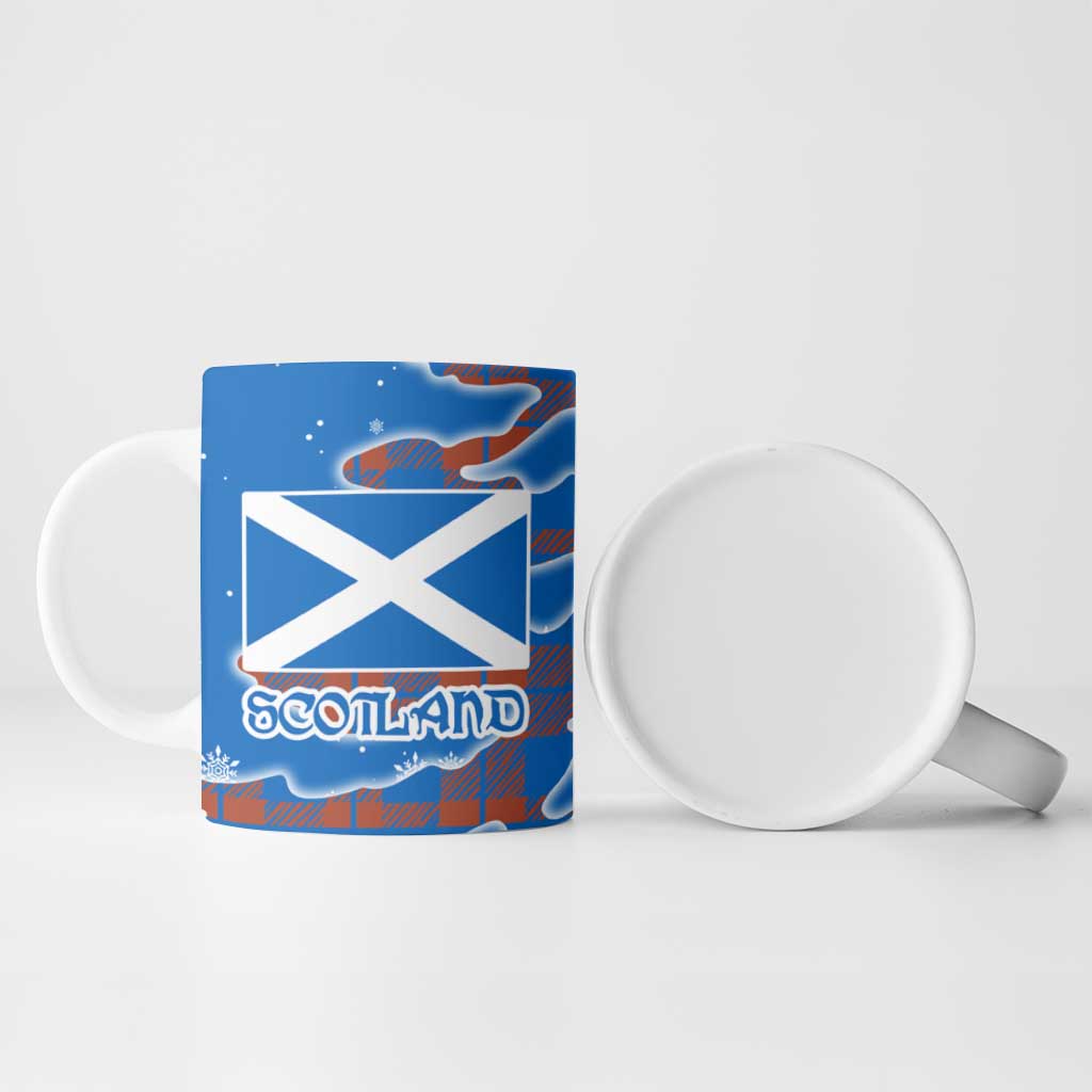 Scotland Christmas Ceramic Mug with Santa Playing Bagpipes and Blue Red Tartan Music Notes - Wonder Print Shop