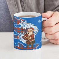 Scotland Christmas Ceramic Mug with Santa Playing Bagpipes and Blue Red Tartan Music Notes - Wonder Print Shop