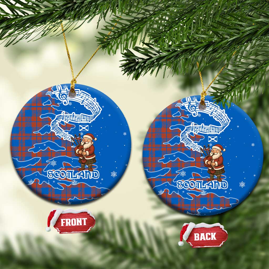 Scotland Christmas Ceramic Ornament with Santa Playing Bagpipes and Blue Red Tartan Music Notes - Wonder Print Shop