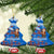 Scotland Christmas Ceramic Ornament with Santa Playing Bagpipes and Blue Red Tartan Music Notes - Wonder Print Shop