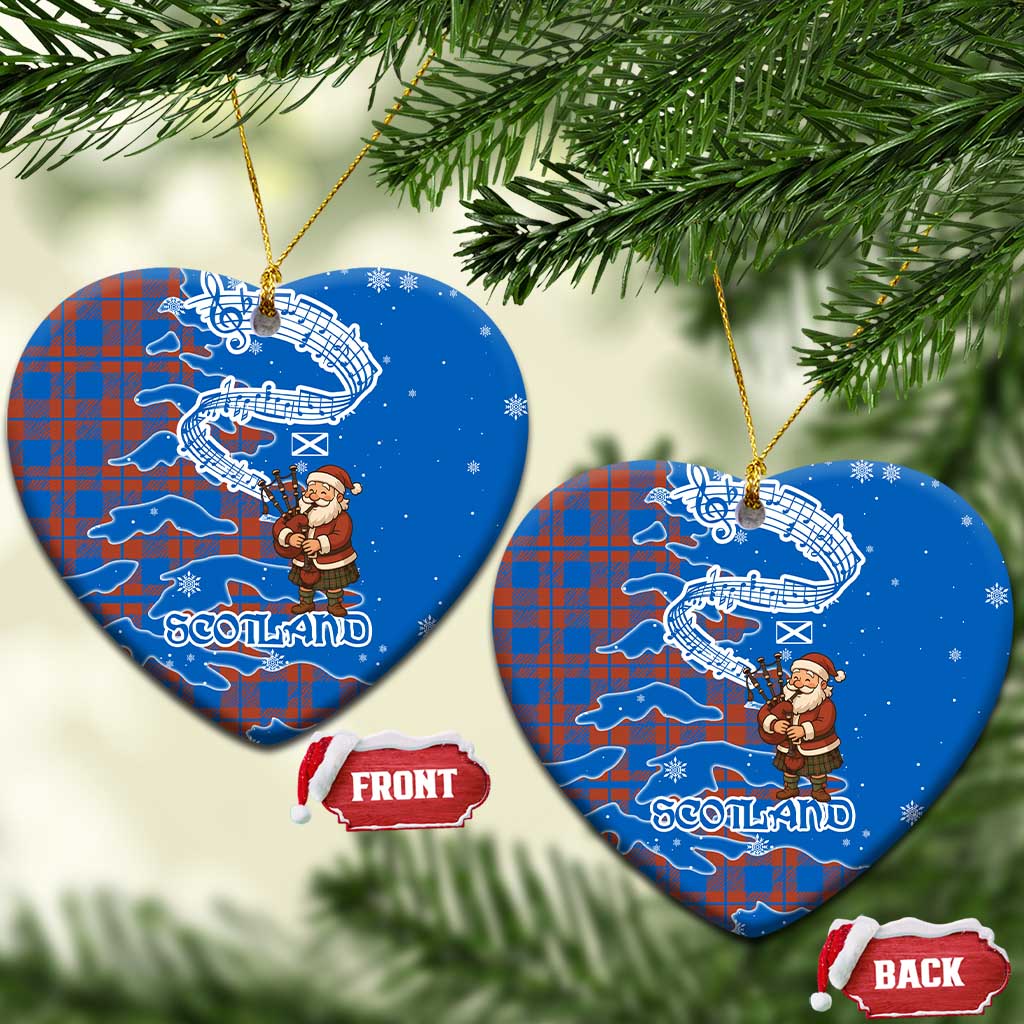 Scotland Christmas Ceramic Ornament with Santa Playing Bagpipes and Blue Red Tartan Music Notes - Wonder Print Shop