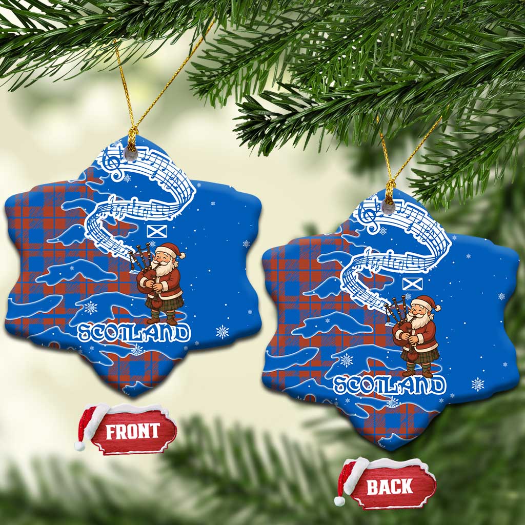 Scotland Christmas Ceramic Ornament with Santa Playing Bagpipes and Blue Red Tartan Music Notes - Wonder Print Shop