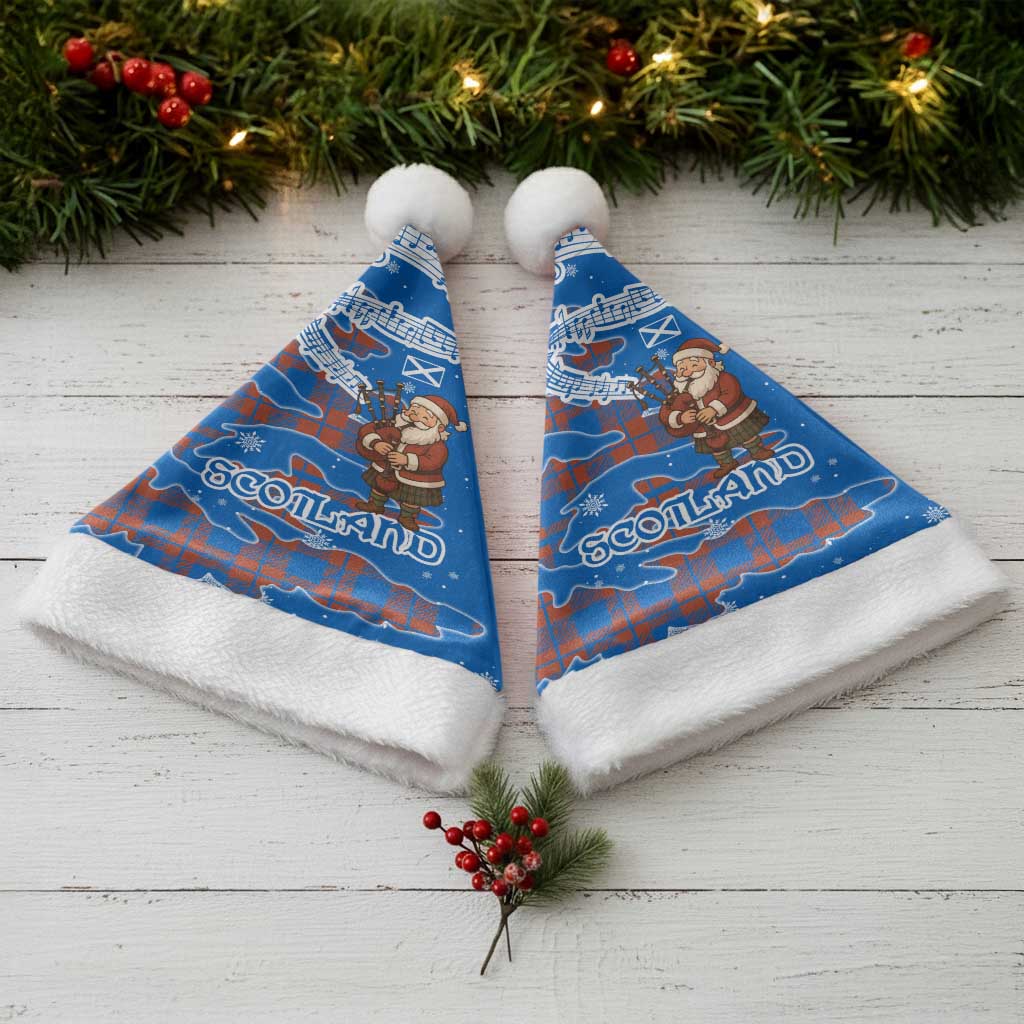 Scotland Christmas Santa Hat with Santa Playing Bagpipes and Blue Red Tartan Music Notes - Wonder Print Shop