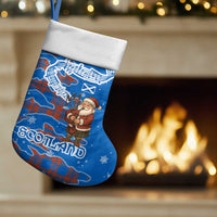 Scotland Christmas Stocking with Santa Playing Bagpipes and Blue Red Tartan Music Notes - Wonder Print Shop