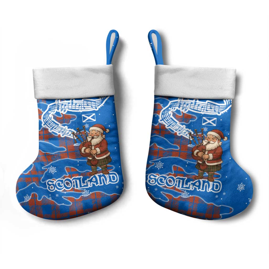 Scotland Christmas Stocking with Santa Playing Bagpipes and Blue Red Tartan Music Notes - Wonder Print Shop