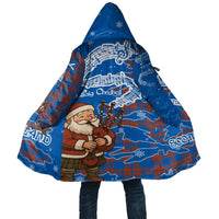 Scotland Christmas Cloak with Santa Playing Bagpipes and Blue Red Tartan Music Notes - Wonder Print Shop
