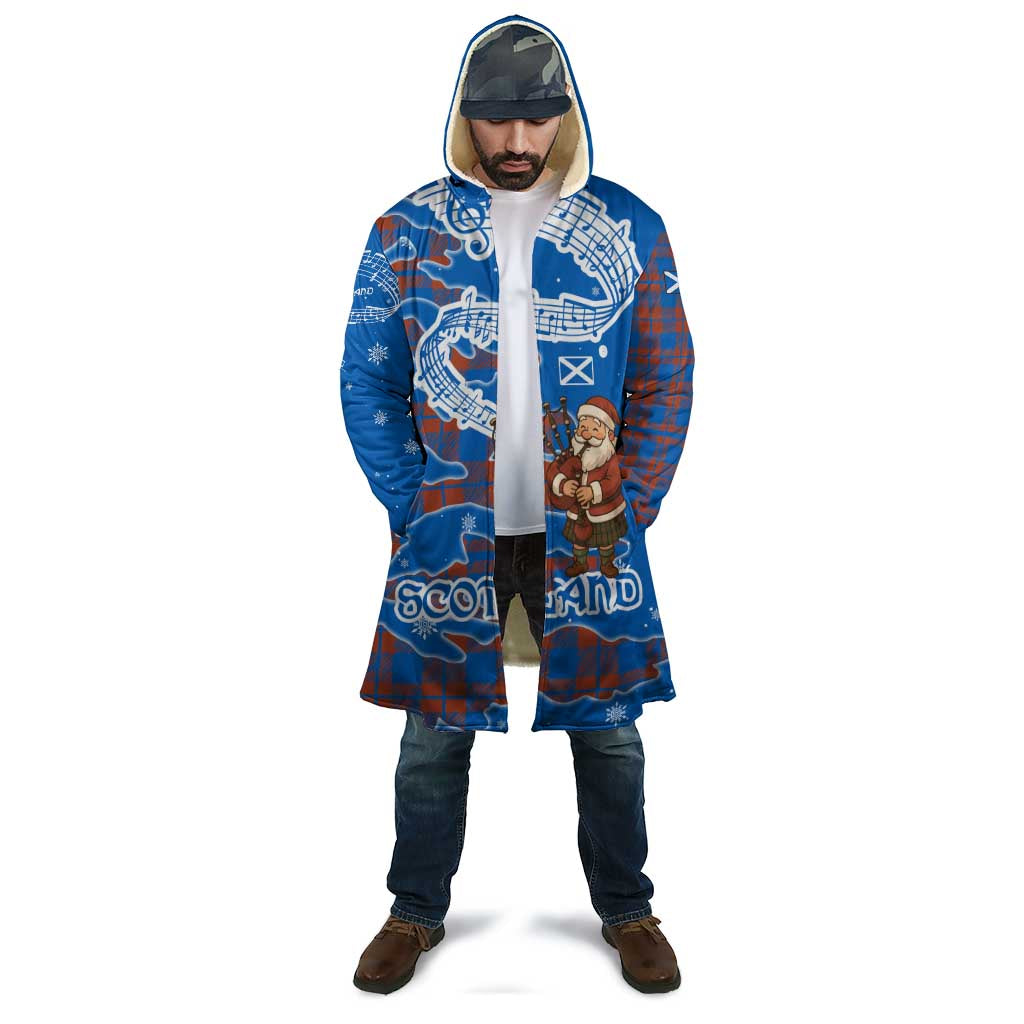 Scotland Christmas Cloak with Santa Playing Bagpipes and Blue Red Tartan Music Notes - Wonder Print Shop
