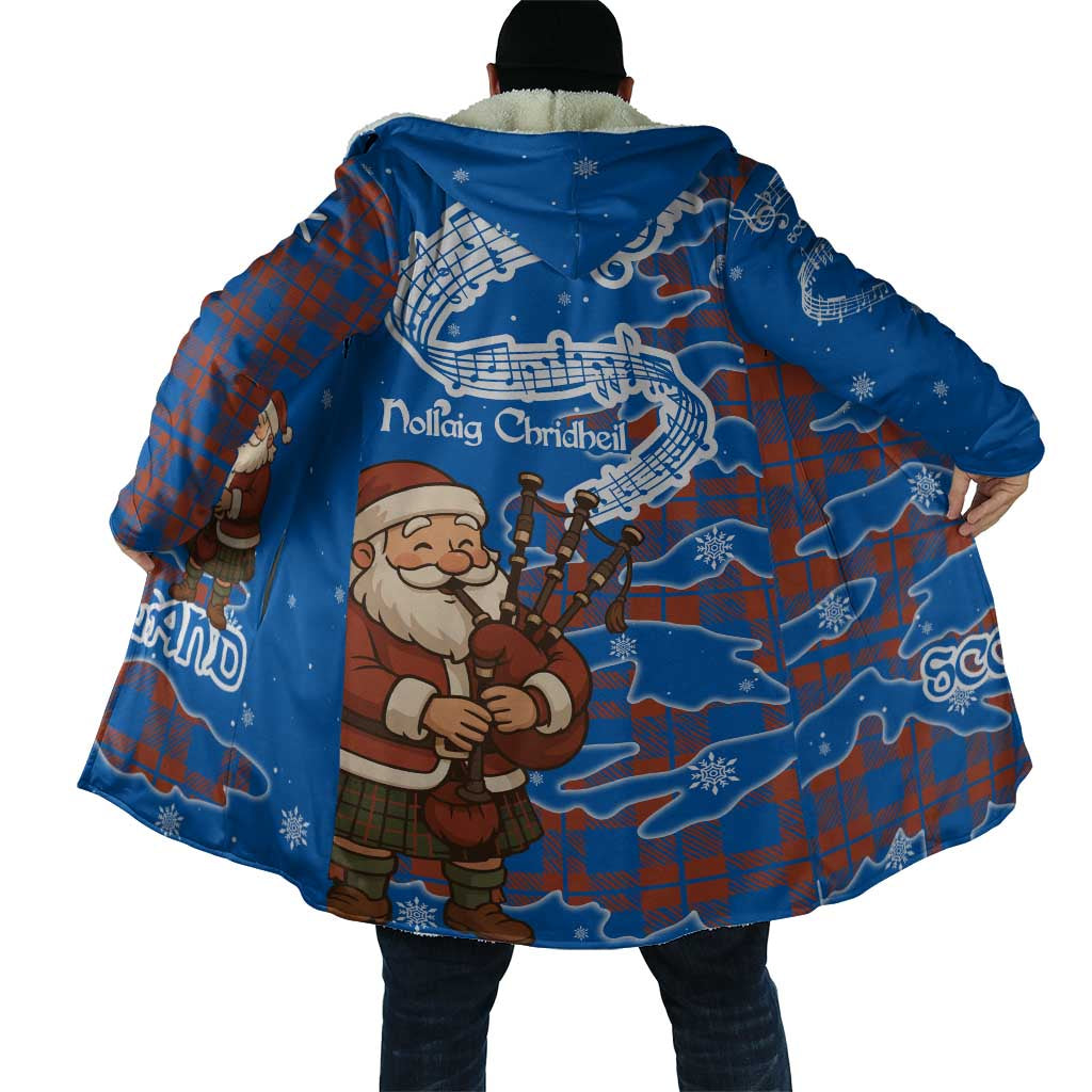 Scotland Christmas Cloak with Santa Playing Bagpipes and Blue Red Tartan Music Notes - Wonder Print Shop