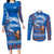 Scotland Christmas Couples Matching Long Sleeve Bodycon Dress and Long Sleeve Button Shirt with Santa Playing Bagpipes and Blue Red Tartan Music Notes - Wonder Print Shop