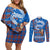 Scotland Christmas Couples Matching Off Shoulder Short Dress and Long Sleeve Button Shirt with Santa Playing Bagpipes and Blue Red Tartan Music Notes - undefined