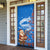 Scotland Christmas Door Cover with Santa Playing Bagpipes and Blue Red Tartan Music Notes - Wonder Print Shop