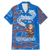 Scotland Christmas Family Matching Mermaid Dress and Hawaiian Shirt with Santa Playing Bagpipes and Blue Red Tartan Music Notes - Wonder Print Shop