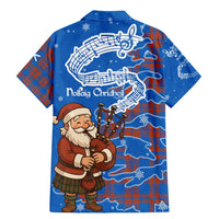 Scotland Christmas Family Matching Mermaid Dress and Hawaiian Shirt with Santa Playing Bagpipes and Blue Red Tartan Music Notes - Wonder Print Shop