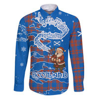 Scotland Christmas Family Matching Mermaid Dress and Hawaiian Shirt with Santa Playing Bagpipes and Blue Red Tartan Music Notes - Wonder Print Shop
