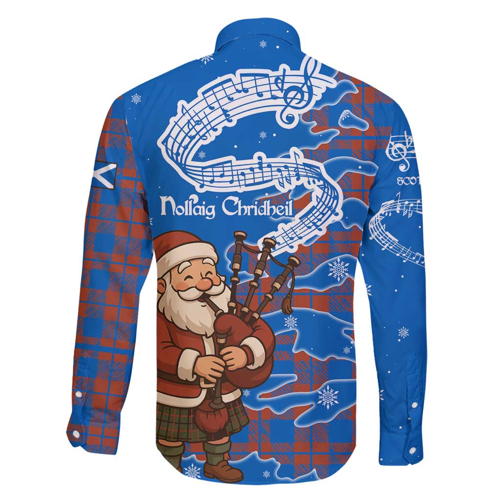 Scotland Christmas Family Matching Mermaid Dress and Hawaiian Shirt with Santa Playing Bagpipes and Blue Red Tartan Music Notes - Wonder Print Shop