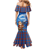 Scotland Christmas Family Matching Mermaid Dress and Hawaiian Shirt with Santa Playing Bagpipes and Blue Red Tartan Music Notes - Wonder Print Shop