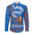 Scotland Christmas Family Matching Off The Shoulder Long Sleeve Dress and Hawaiian Shirt with Santa Playing Bagpipes and Blue Red Tartan Music Notes - Wonder Print Shop