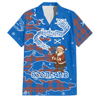Scotland Christmas Family Matching Off Shoulder Maxi Dress and Hawaiian Shirt with Santa Playing Bagpipes and Blue Red Tartan Music Notes - Wonder Print Shop