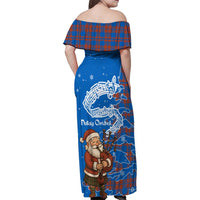 Scotland Christmas Family Matching Off Shoulder Maxi Dress and Hawaiian Shirt with Santa Playing Bagpipes and Blue Red Tartan Music Notes - Wonder Print Shop