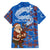 Scotland Christmas Family Matching Off Shoulder Short Dress and Hawaiian Shirt with Santa Playing Bagpipes and Blue Red Tartan Music Notes - Wonder Print Shop
