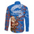 Scotland Christmas Family Matching Short Sleeve Bodycon Dress and Hawaiian Shirt with Santa Playing Bagpipes and Blue Red Tartan Music Notes - Wonder Print Shop