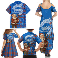 Scotland Christmas Family Matching Summer Maxi Dress and Hawaiian Shirt with Santa Playing Bagpipes and Blue Red Tartan Music Notes - Wonder Print Shop