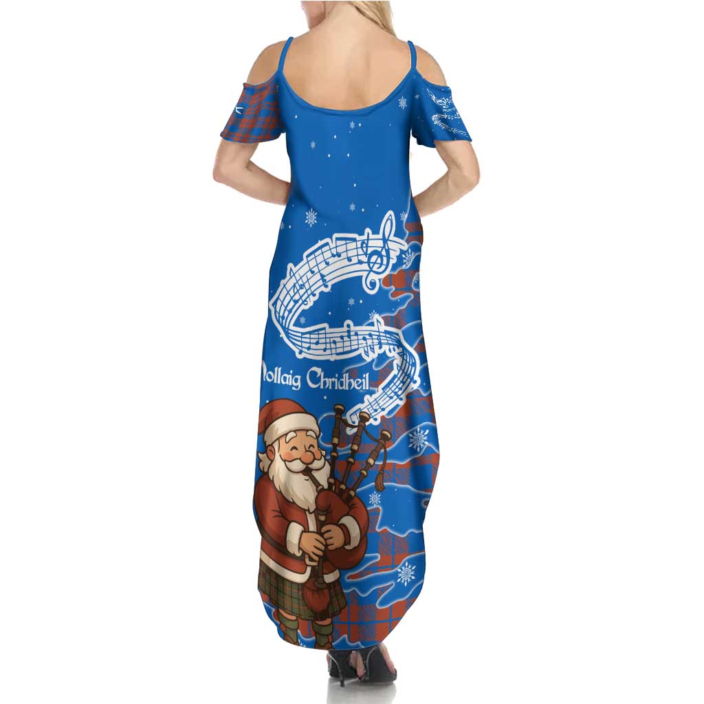 Scotland Christmas Family Matching Summer Maxi Dress and Hawaiian Shirt with Santa Playing Bagpipes and Blue Red Tartan Music Notes - Wonder Print Shop