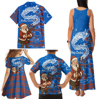 Scotland Christmas Family Matching Tank Maxi Dress and Hawaiian Shirt with Santa Playing Bagpipes and Blue Red Tartan Music Notes - Wonder Print Shop