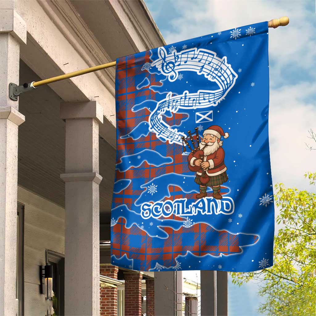 Scotland Christmas Garden Flag with Santa Playing Bagpipes and Blue Red Tartan Music Notes - Wonder Print Shop