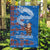 Scotland Christmas Garden Flag with Santa Playing Bagpipes and Blue Red Tartan Music Notes - Wonder Print Shop