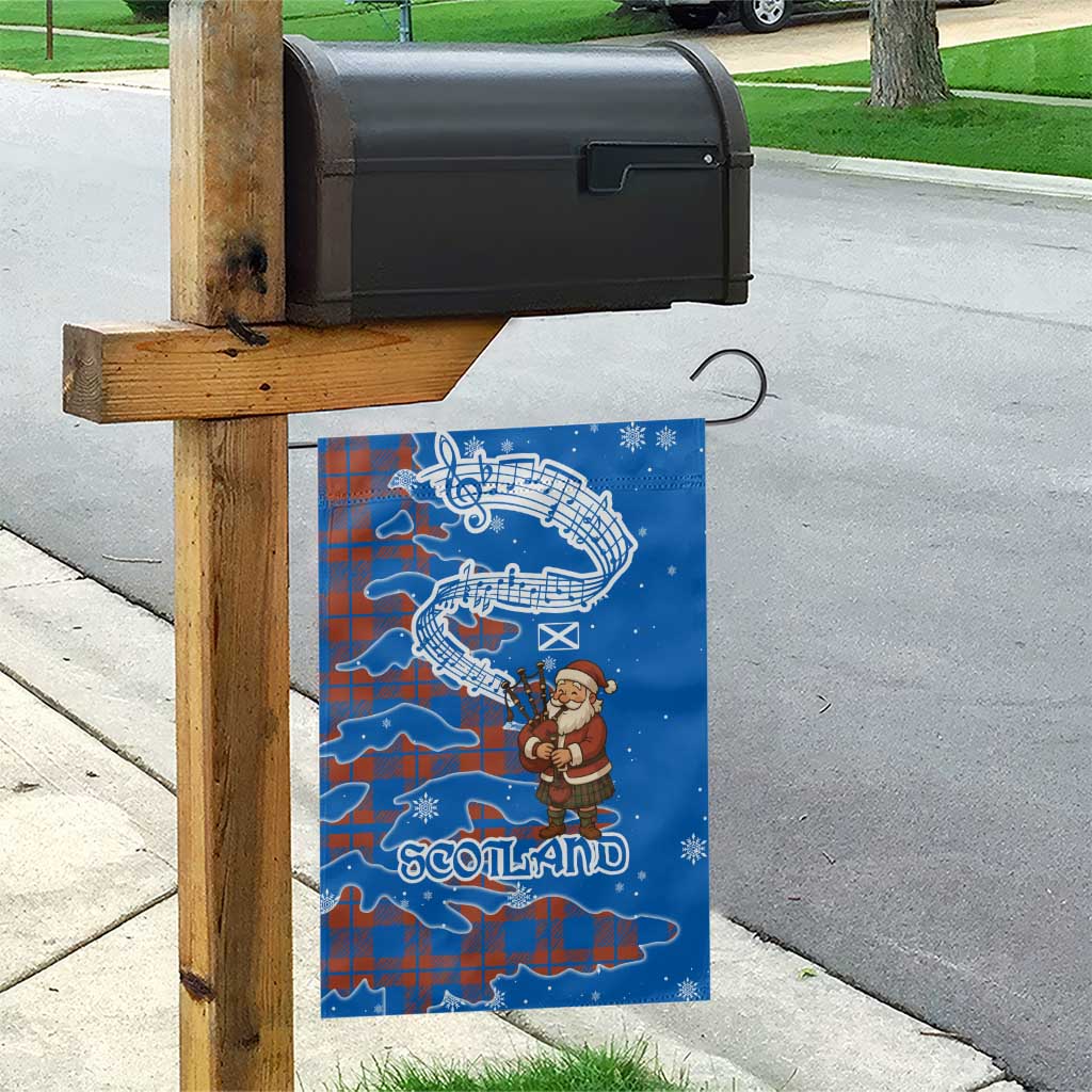 Scotland Christmas Garden Flag with Santa Playing Bagpipes and Blue Red Tartan Music Notes - Wonder Print Shop