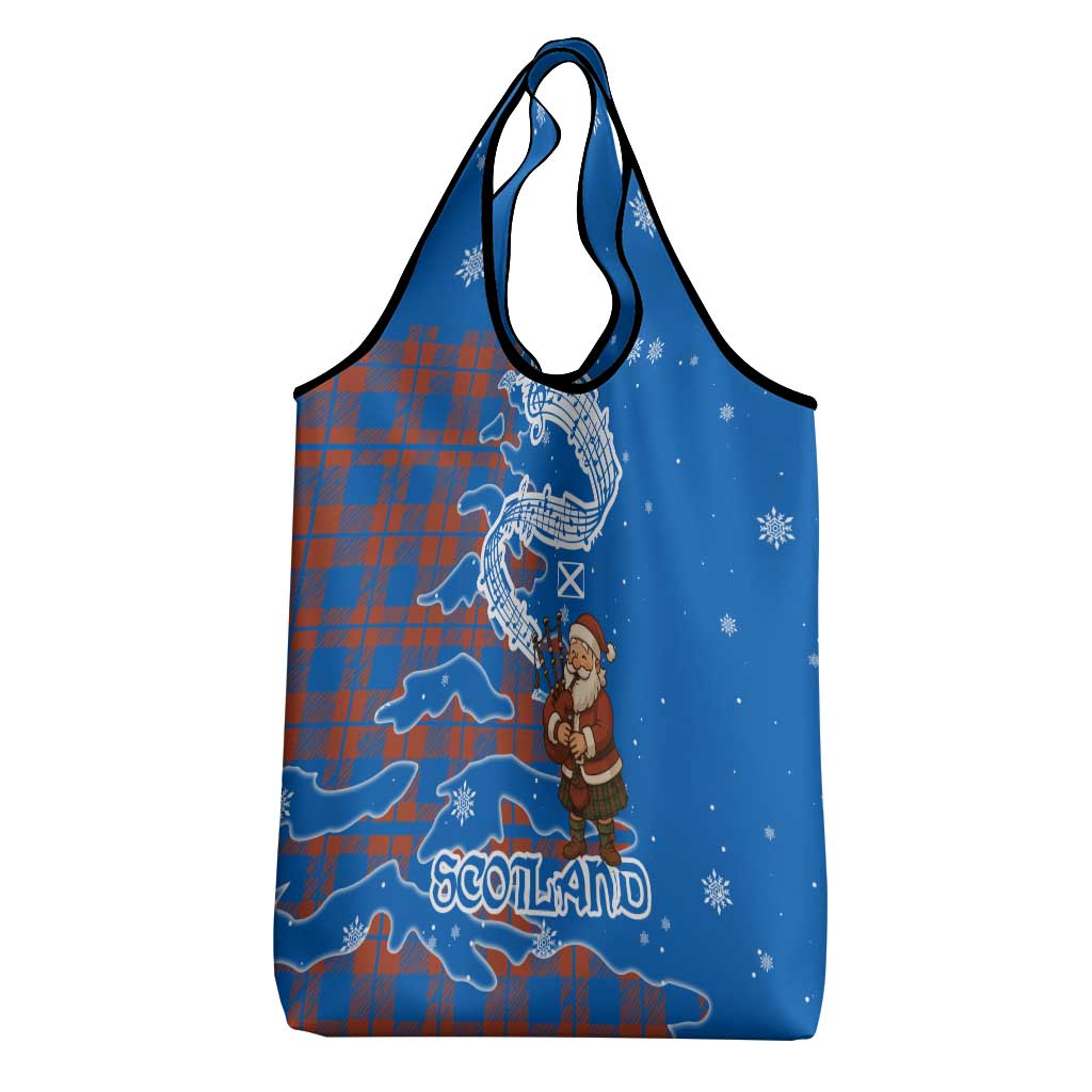 Scotland Christmas Grocery Bag with Santa Playing Bagpipes and Blue Red Tartan Music Notes - Wonder Print Shop