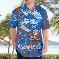 Scotland Christmas Hawaiian Shirt with Santa Playing Bagpipes and Blue Red Tartan Music Notes - Wonder Print Shop