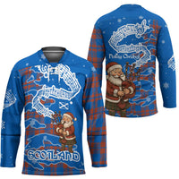 Scotland Christmas Hockey Jersey with Santa Playing Bagpipes and Blue Red Tartan Music Notes - Wonder Print Shop