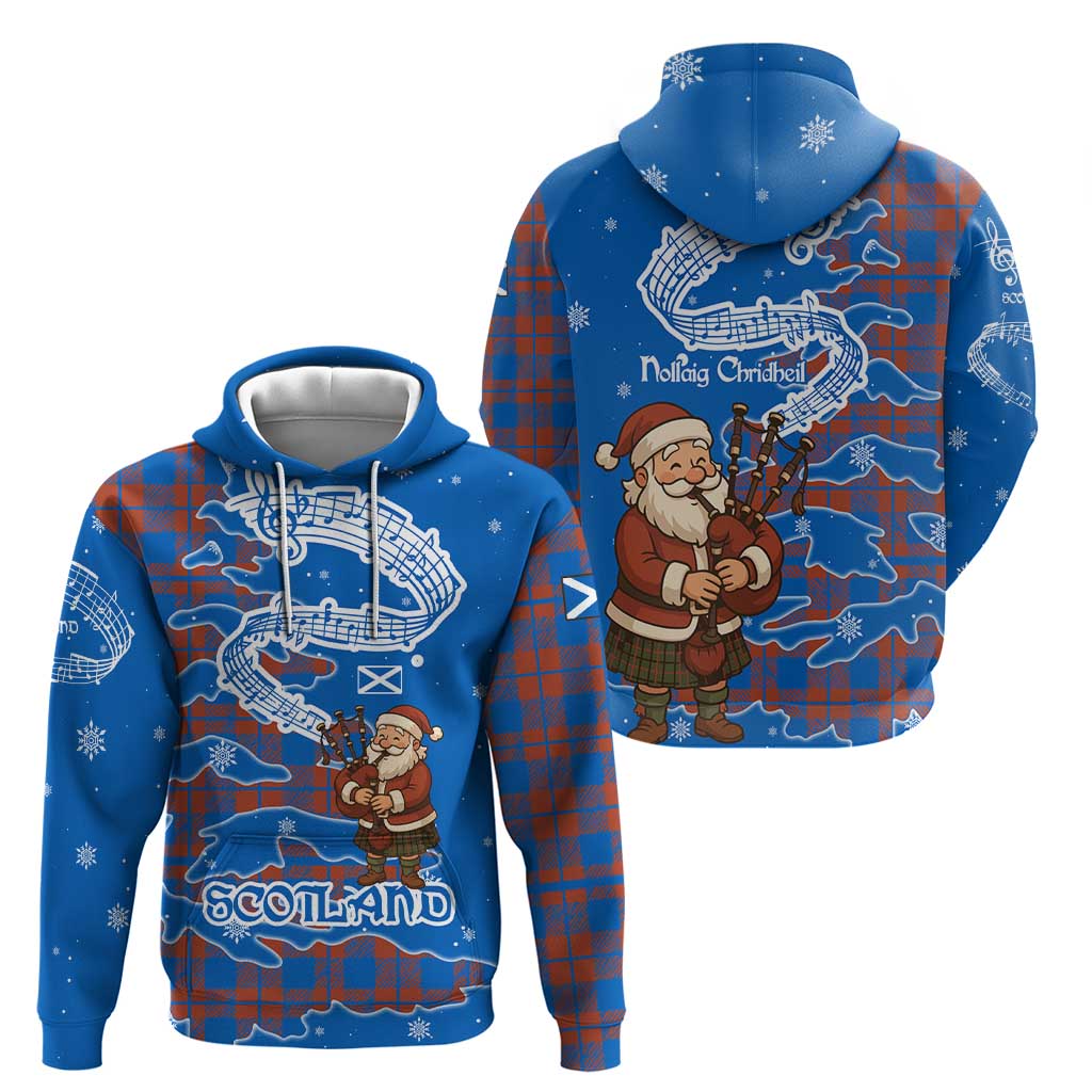Scotland Christmas Hoodie with Santa Playing Bagpipes and Blue Red Tartan Music Notes - Wonder Print Shop