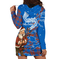 Scotland Christmas Hoodie Dress with Santa Playing Bagpipes and Blue Red Tartan Music Notes - Wonder Print Shop