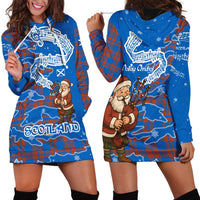 Scotland Christmas Hoodie Dress with Santa Playing Bagpipes and Blue Red Tartan Music Notes - Wonder Print Shop
