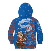 Scotland Christmas Kid Hoodie with Santa Playing Bagpipes and Blue Red Tartan Music Notes - Wonder Print Shop