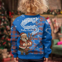 Scotland Christmas Kid Ugly Christmas Sweater with Santa Playing Bagpipes and Blue Red Tartan Music Notes - Wonder Print Shop