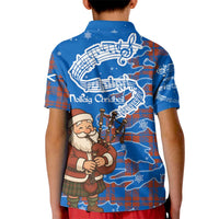 Scotland Christmas Kid Polo Shirt with Santa Playing Bagpipes and Blue Red Tartan Music Notes - Wonder Print Shop