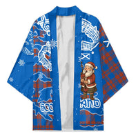 Scotland Christmas Kimono with Santa Playing Bagpipes and Blue Red Tartan Music Notes - Wonder Print Shop