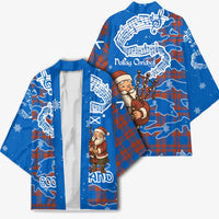 Scotland Christmas Kimono with Santa Playing Bagpipes and Blue Red Tartan Music Notes - Wonder Print Shop