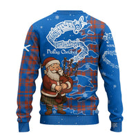 Scotland Christmas Ugly Christmas Sweater with Santa Playing Bagpipes and Blue Red Tartan Music Notes - Wonder Print Shop